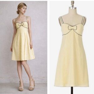 Anthropologie Lemon Parfait Bow Yellow Striped Summer Dress Viola Sz 8
